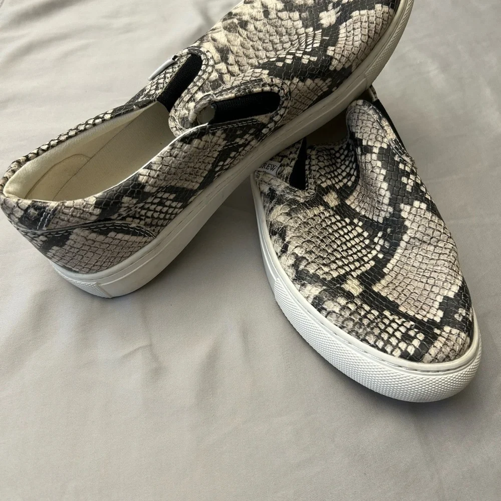 J. CREW Roadtrip Snakeskin-Embossed Slip-On Sneakers